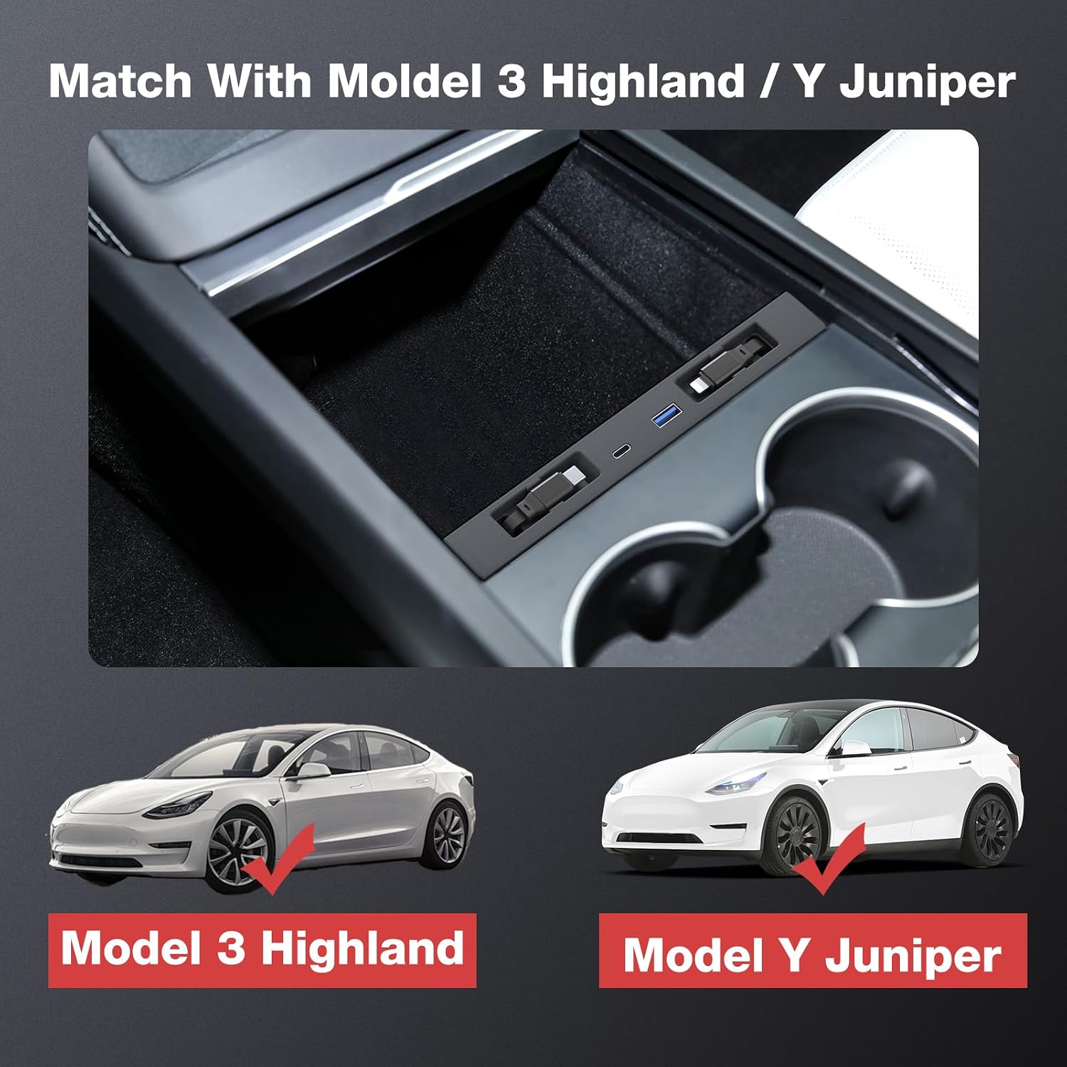 Retractable Center Console USB Hub for Tesla Model 3 Highland/Model Y Juniper, THELIFELICIOUS Model 3 Accessories Car Phone Charger, Fast Charging Docking Station
