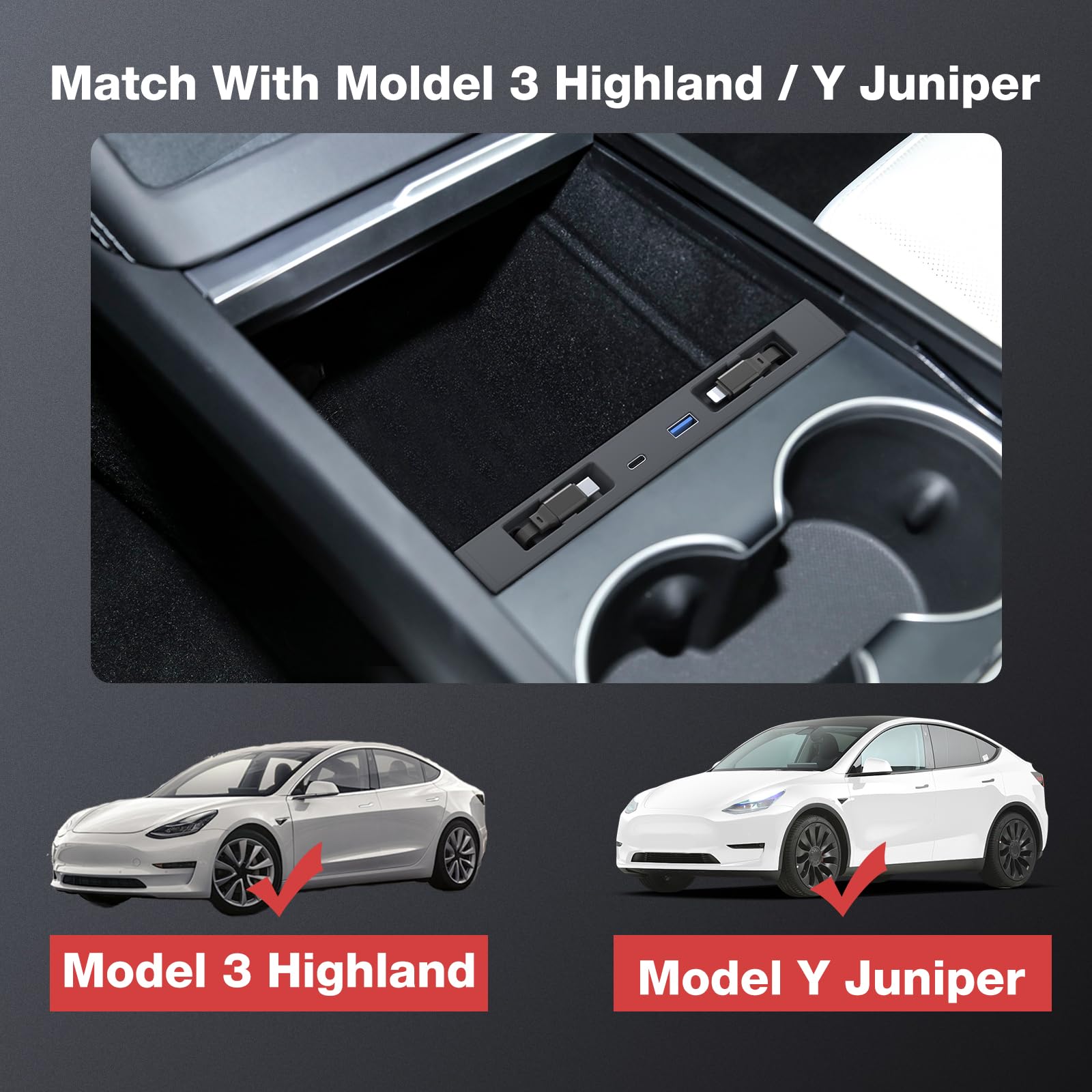 Consola Central retráctil USB Hub para Tesla Model 3 Highland/Model Y Juniper, Accesorios THELIFELICIOUS Model 3, Cargador de teléfono de Coche, estación de Carga rápida