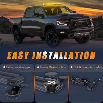 38 LED Emergency Rooftop Strobe Light Bar + 2-Pack Surface Mount Amber Strobe Lights