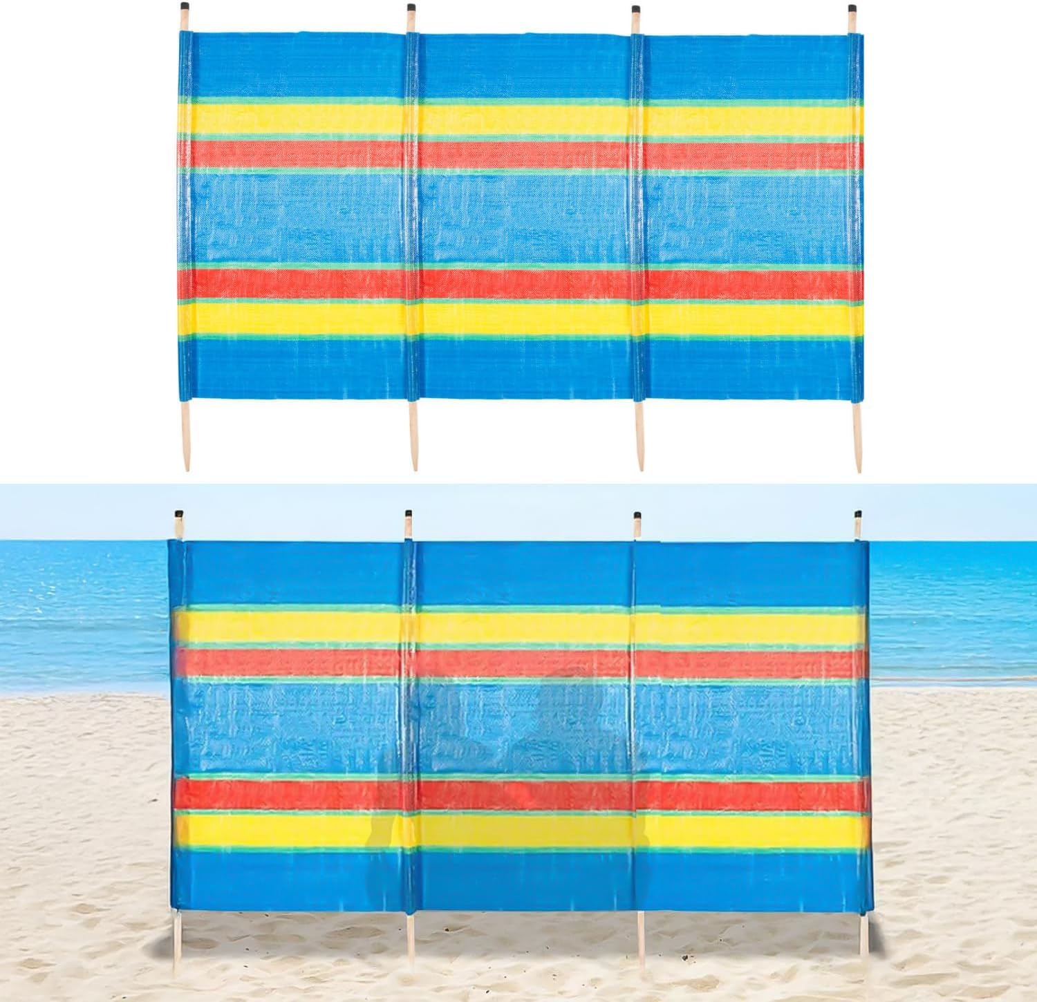 Garden Mile 4 Pole Heavy Duty Multicolour Garden Windbreaker Beach Sun Shade Holiday Caravan & Camping Shelter Windbreak Tall 4ft Wind Breaker Privacy Screens - 225cm X 90cm
