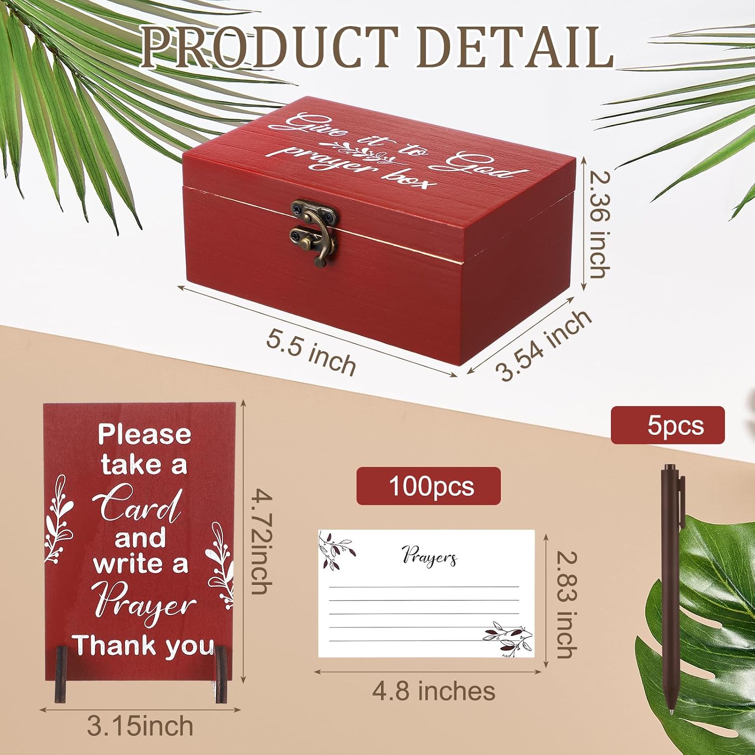 Wonderjune Wooden Prayer Box for First Communion, Dark Red, Retro image 2