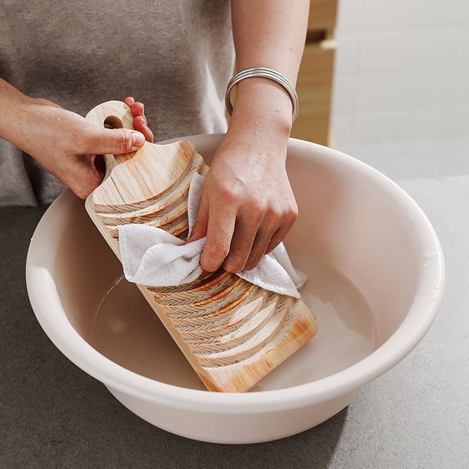 Washboard Wood Washboard Hinoki Mini Washing Board Portable Non-Slip Clothes Scrubboard Hand Wash Laundry Board