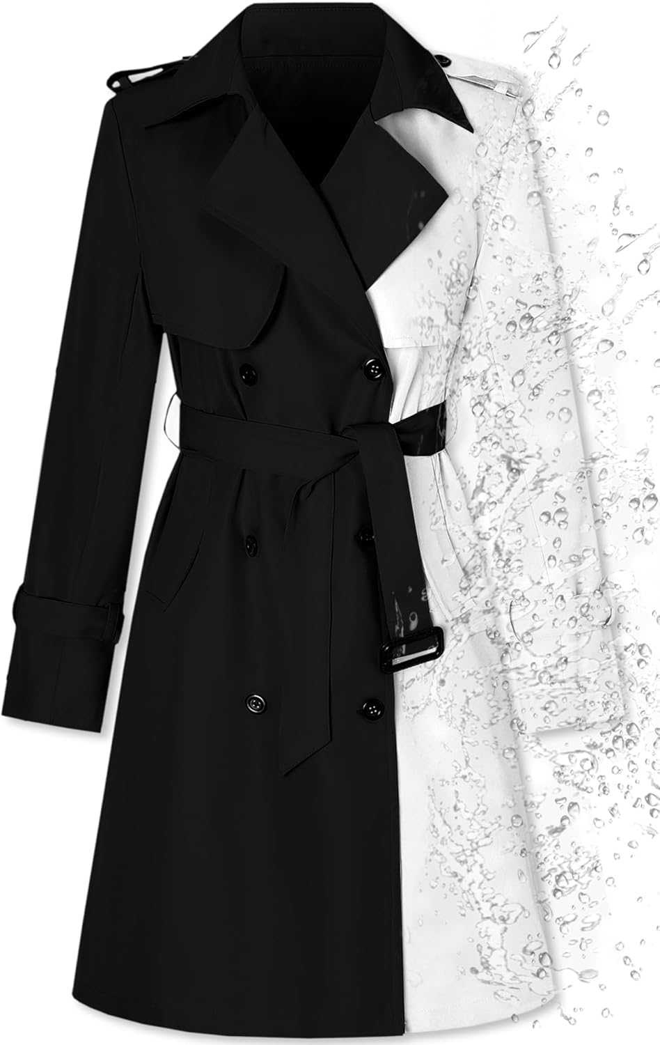Betusline Women's Double Breasted Waterproof Trench Coat Classic Lapel Overcoat with Belt