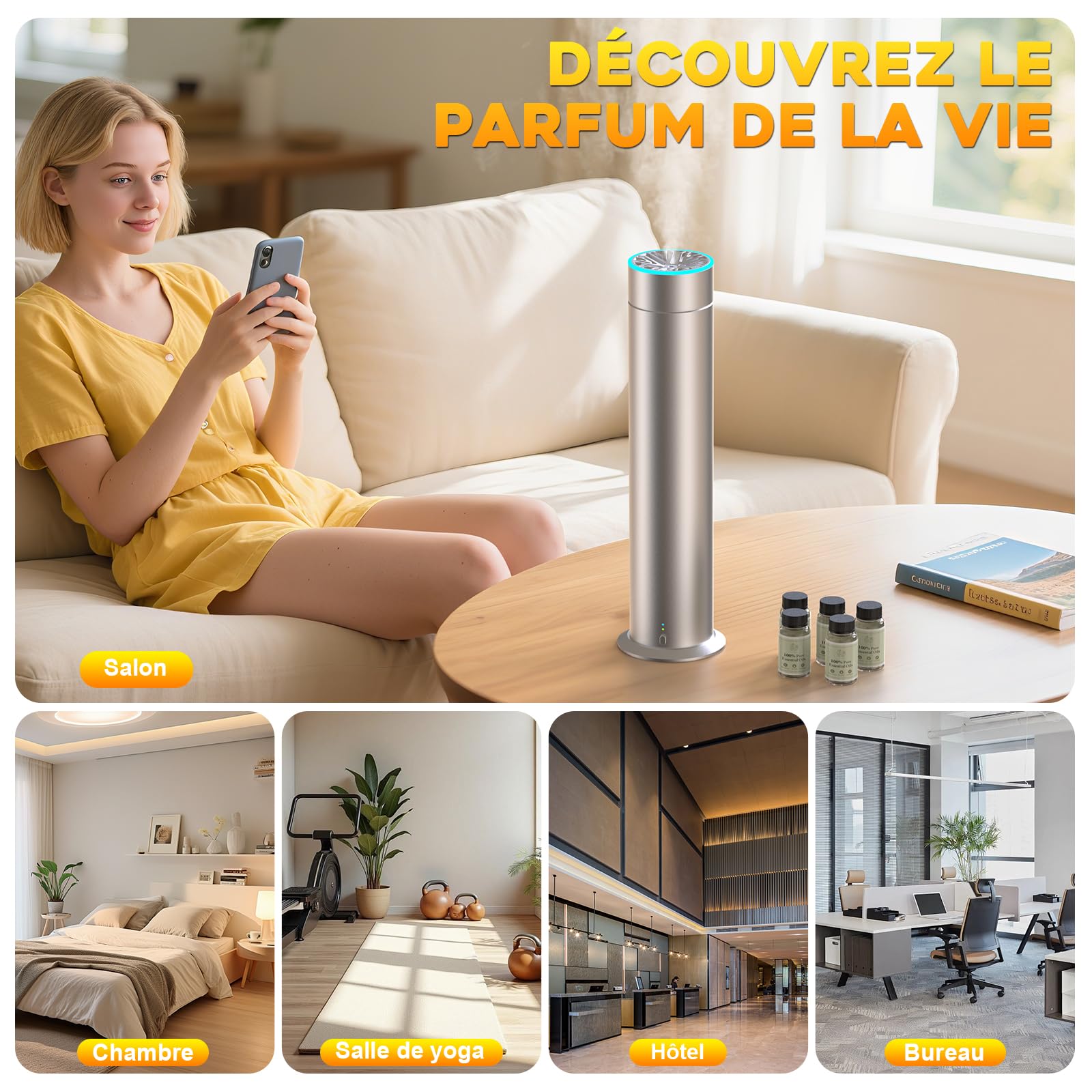 Difusor de aceites esenciales sin agua, difusor de aceites esenciales, 150 ml, cubre 1200 ft², cuadrados con mando a distancia e inteligente APP adecuado para hogares, habitaciones, spas, hoteles