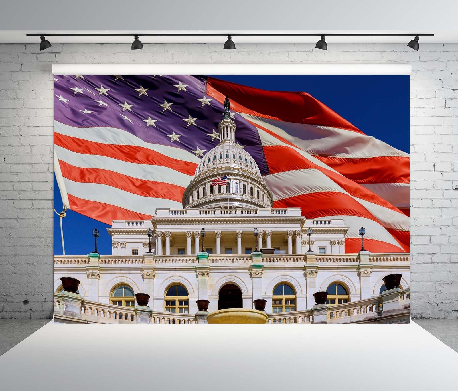 BELECO 3x2.5m Telo sfondo edificio Campidoglio USA | Bandiera USA monumenti Washington DC sfondo decorazione festa patriottica banner eventi scolastici foto