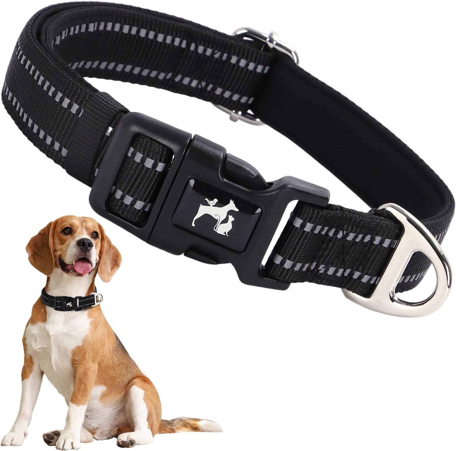 Reflective Dog Collar for Large Dogs, Adjustable Soft Breathable Comfortable Nylon Pet Collar for Medium Large Extra Large Dogs (Black L)