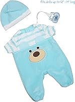 Vista 2 de JC Toys Mameluco de oso azul Traje de muñeca de bebé + sombrero + chupete A partir de 2 años Se adapta a muñecas de 12 a 14 pulgadas
