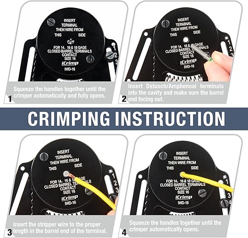 Miniatura 6 de iCrimp Crimpadora de barril cerrado de 4 vías, tipo de impresión 8 para contactos sólidos Deutsch calibre 12 (IWD-12)