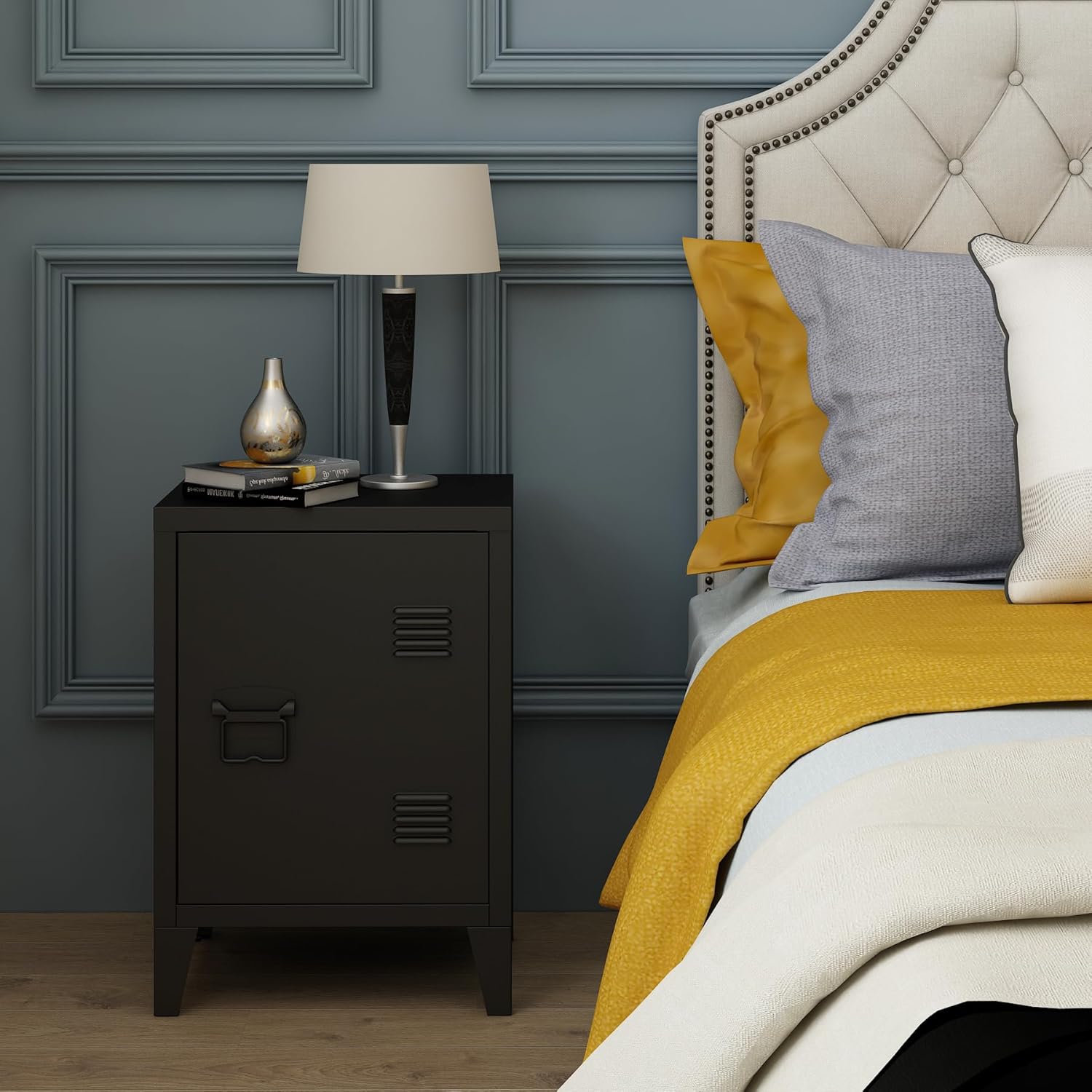 MIOCASA Metal Nightstand Modern End Side Table Steel Bedside Storage Cabinet with Shelf Easy Assembly for Living Room Bedroom