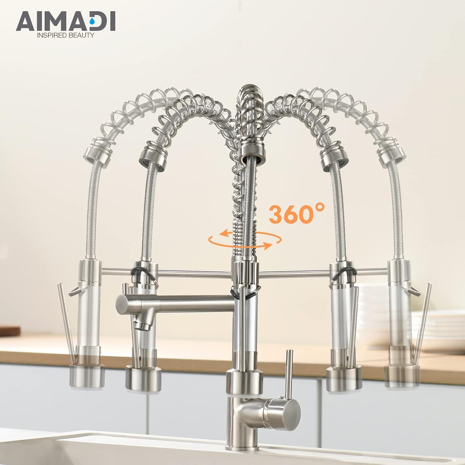 AIMADI Kitchen Faucet with Pull Down Sprayer,Commercial Single Handle High Arc Stainless Steel Brushed Nickel Kitchen Sink Faucet - Image 5