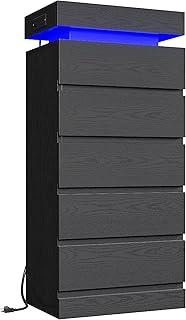 LIKIMIO 54" Tall 5 Drawer Dresser for Bedroom, Black Dresser with LED Light and Power Outlet, Wood Modern Chest of Drawers for Living Room, Entryway, Hallway