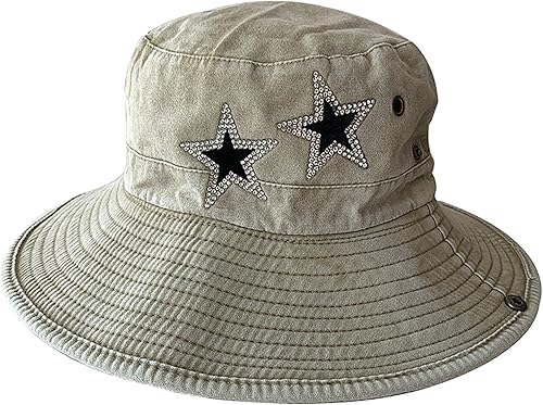 Miniatura 2 de Sombrero vaquero de mezclilla para mujer, sombrero de pescador lavado con estrella de cristal Y2k con gorro de sol plegable Safari Boonie