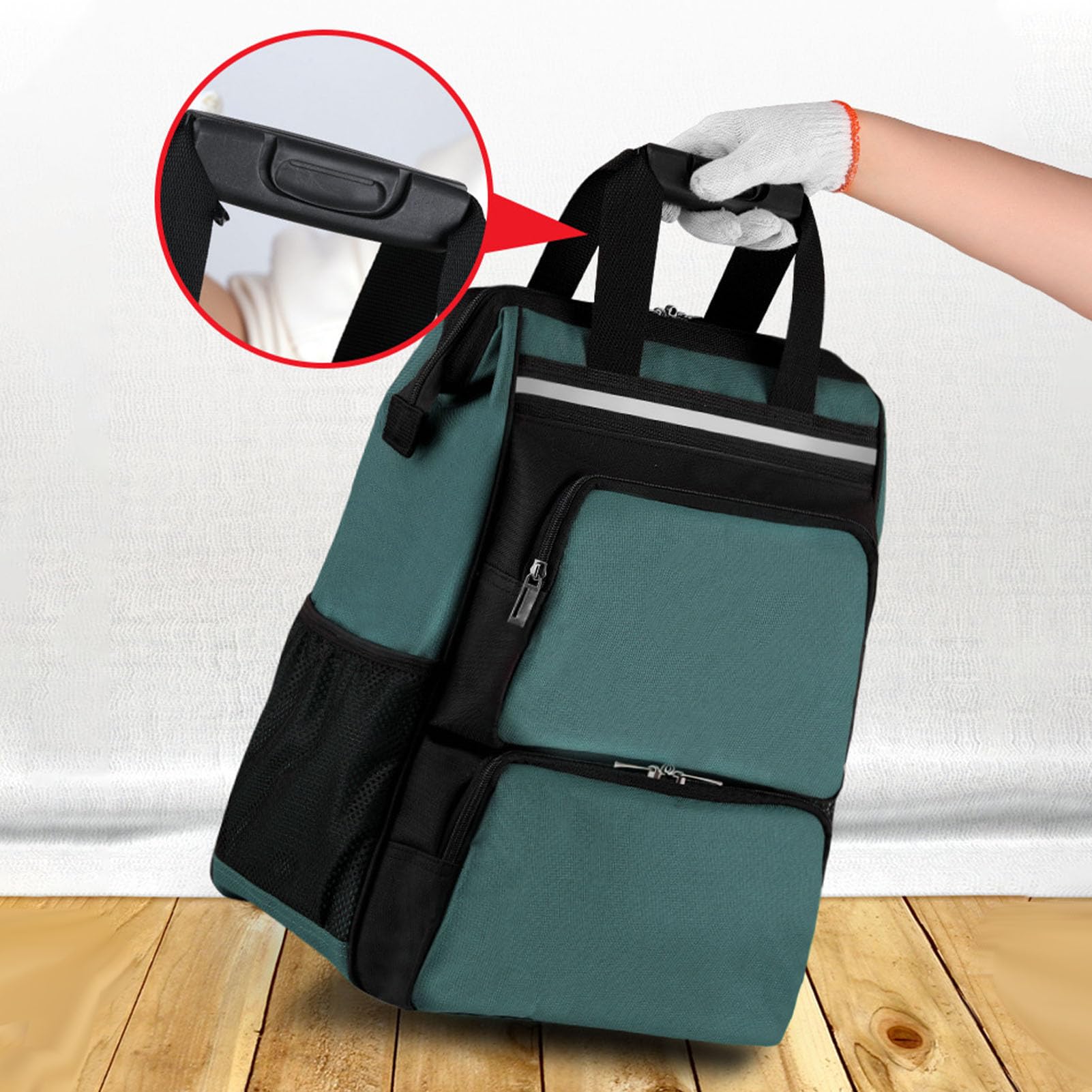 Zaino per attrezzi Zaino per attrezzi in tela multi scomparto per carichi pesanti di grande capacità per elettricisti e tecnici Tessuto Oxford resistente all'acqua (Altezza 48 cm/18,9 pollici)