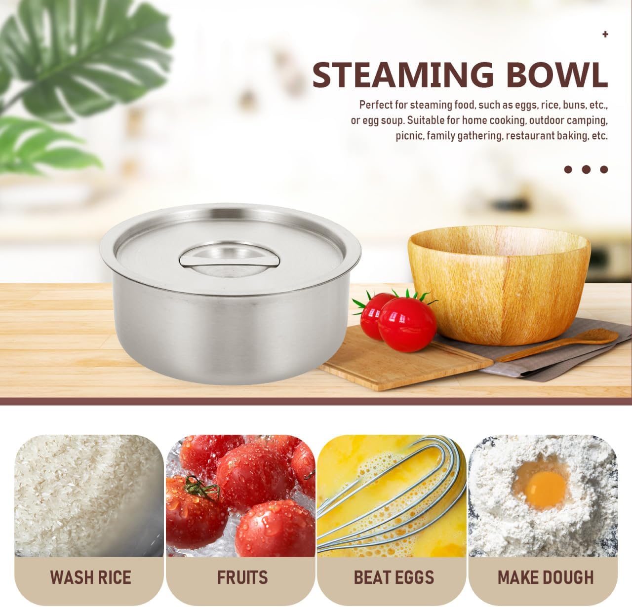 Luxshiny Stainless Steel Baby Food Bowl with Lid 4.72In Steamed Egg Soup Container for Home Cooking Outdoor Camping Picnic Family Gatherings