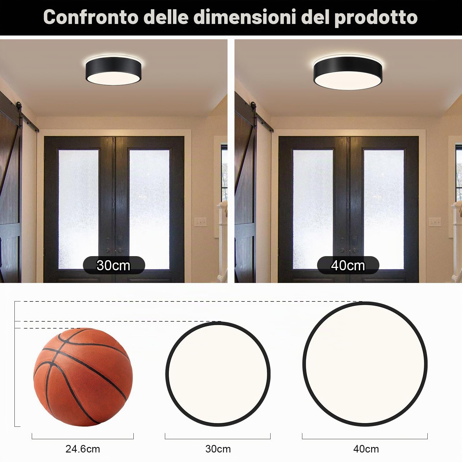Plafoniera LED Soffitto Moderna Nero, Lampada da Soffitto Rotonda | Plafoniere LED per Camera da Letto, Bagno, Cucina, Soggiorno, Corridoio, Balcone, Studio, 4000K, 36W, Ø40 cm