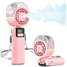 Handheld Misting Fan, Portable Personal Fan with 5 Speed, Adjustable Angle Mini Cooling Fan with Lanyard, USB-C Charging Small Fan for Outdoor Camping Travel Office Makeup-Pink
