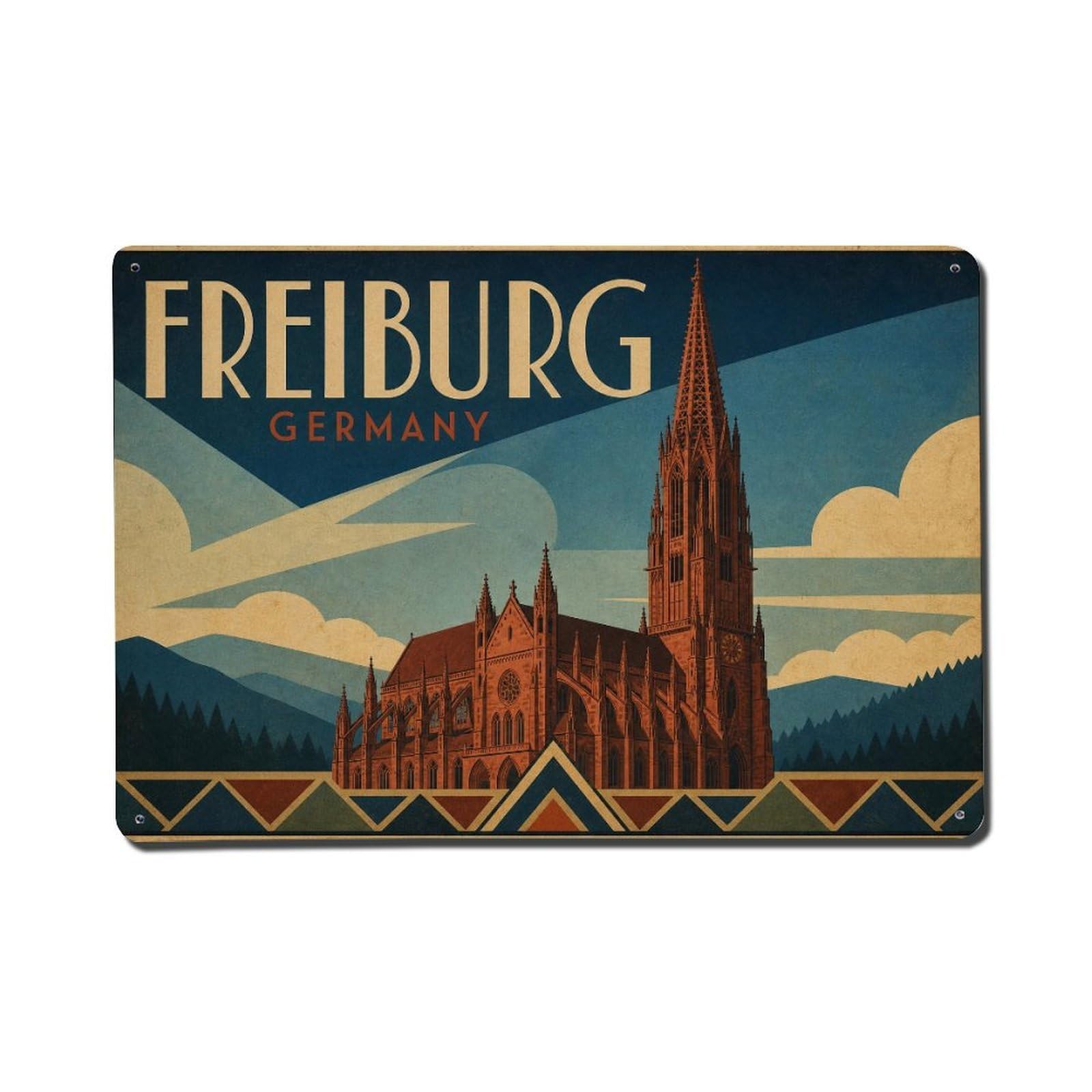 Travel Vintage Germany Freiburg Metal Tin Sign