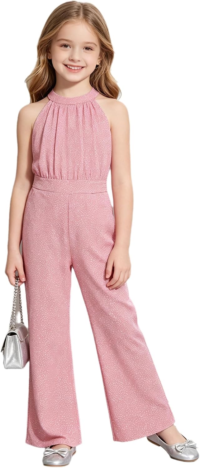 Sywiyi Girls Jumpsuit Tween Sequin Trendy Party Halter Dance Formal Romper One Piece Outfits 8-14
