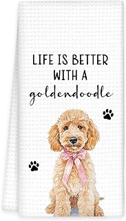 Goldendoodle Gifts Dog Kitchen Towels, Pink Bow Dog Hand Towels, Better with A Goldendoodle Dish Tea Towel for Kitchen Decorative, GoldendoodleDog Preppy Bathroom Kitchens Decor, 16x24In