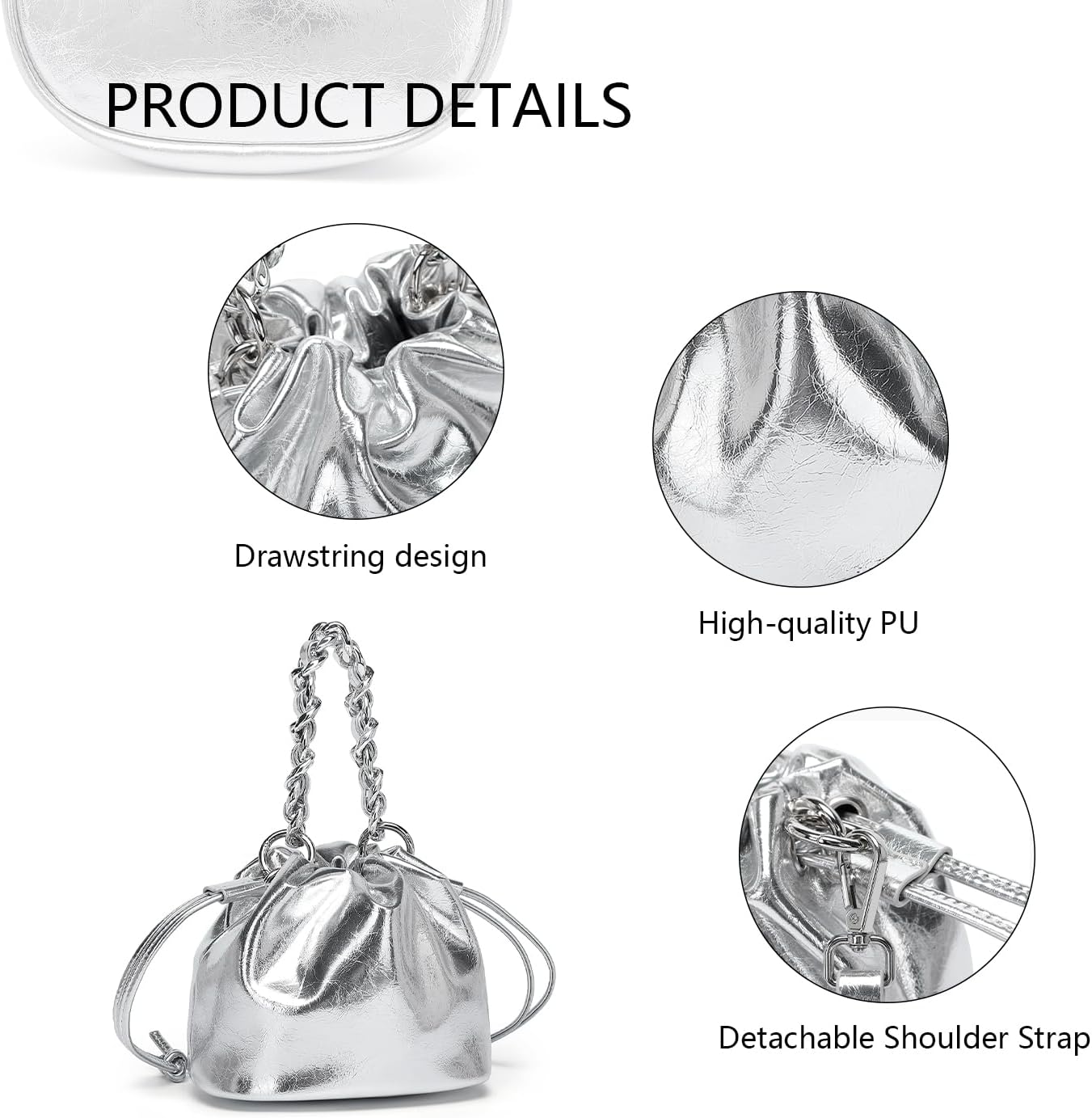 YONBEN PU Drawstring Bucket Bag Handbag with Crossbody Design for Women Elegant Bucket Bag - Image 3