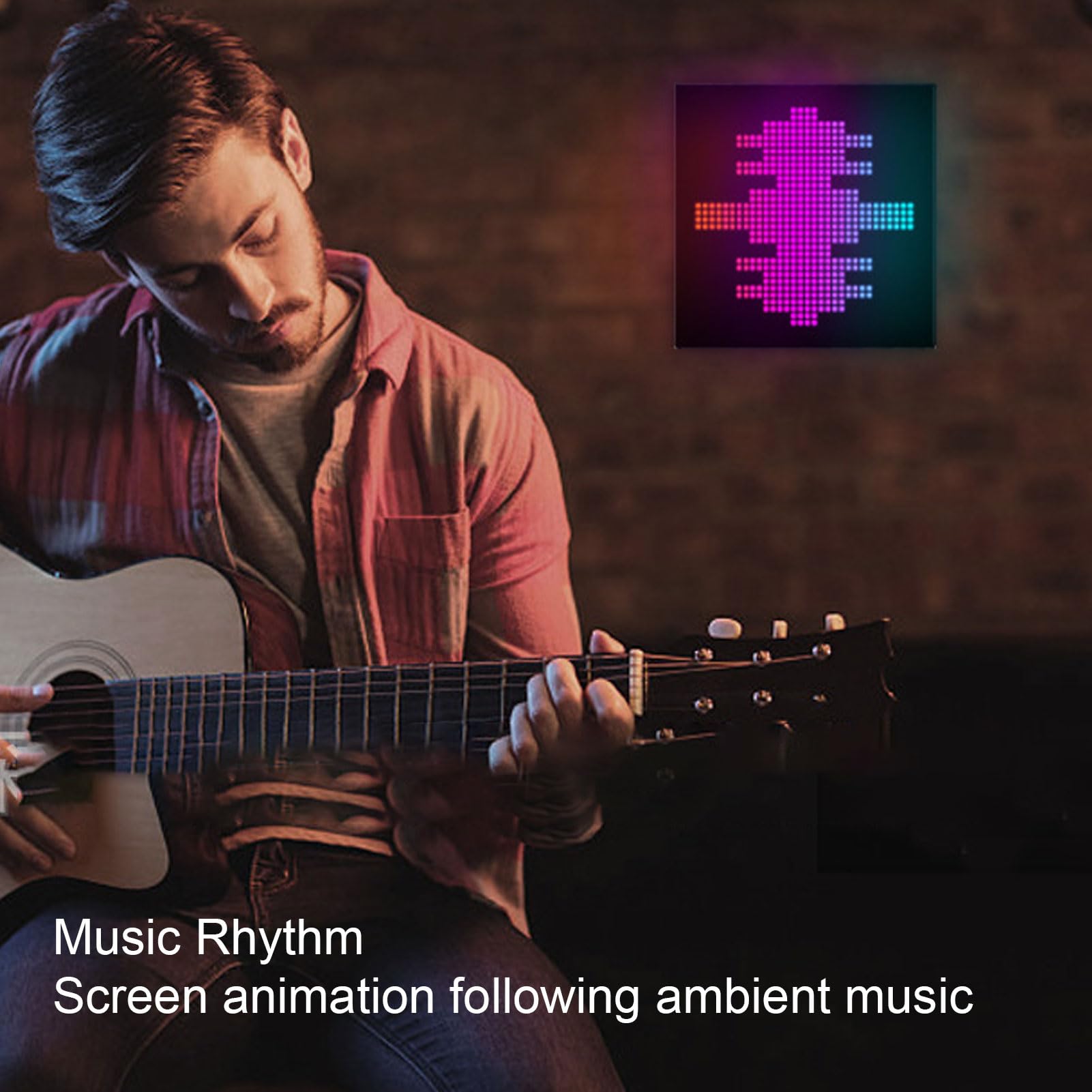 Pantalla LED Pixel Art, 16x16 Programable Bluetooth LED Pixel Art Marco de Imagen Reloj Digital Inteligente con Control de Aplicación USB Recargable RGB Panel LED (Enchufe