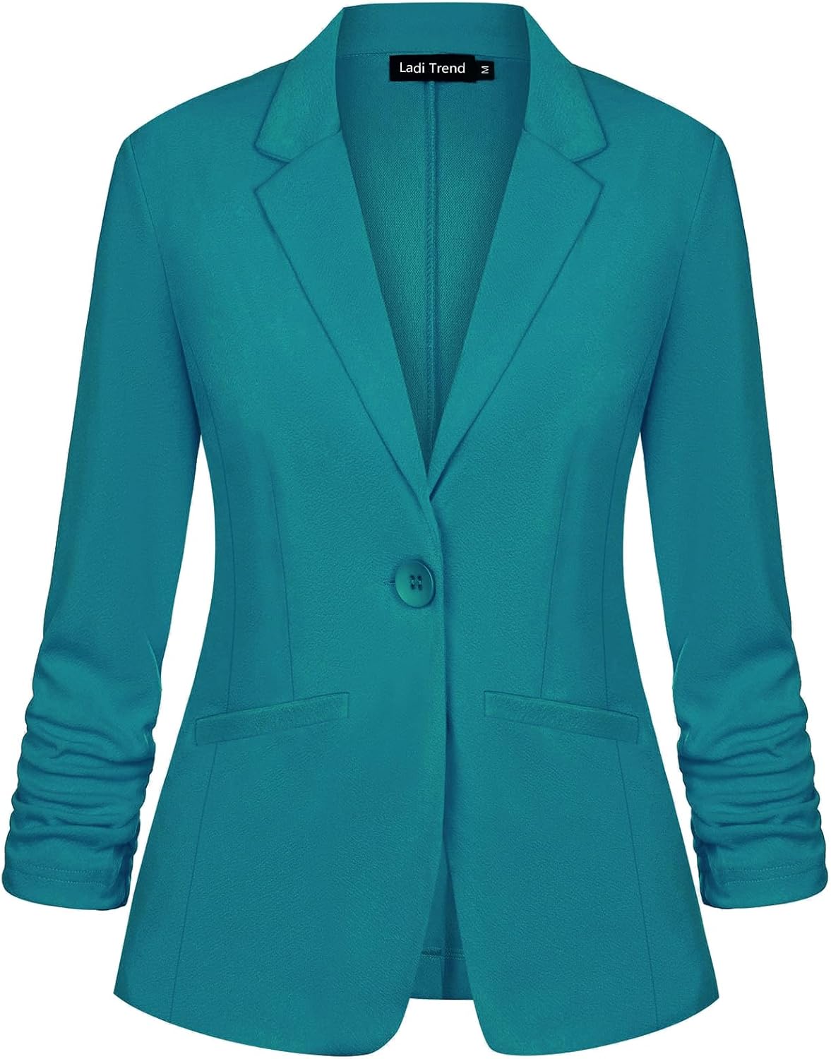 LADI TREND Womens Casual Blazer Suit One Button Jacket Blazers Notched Lapel Workwear Elegant 3/4 Ruched Sleeve Classic Formal