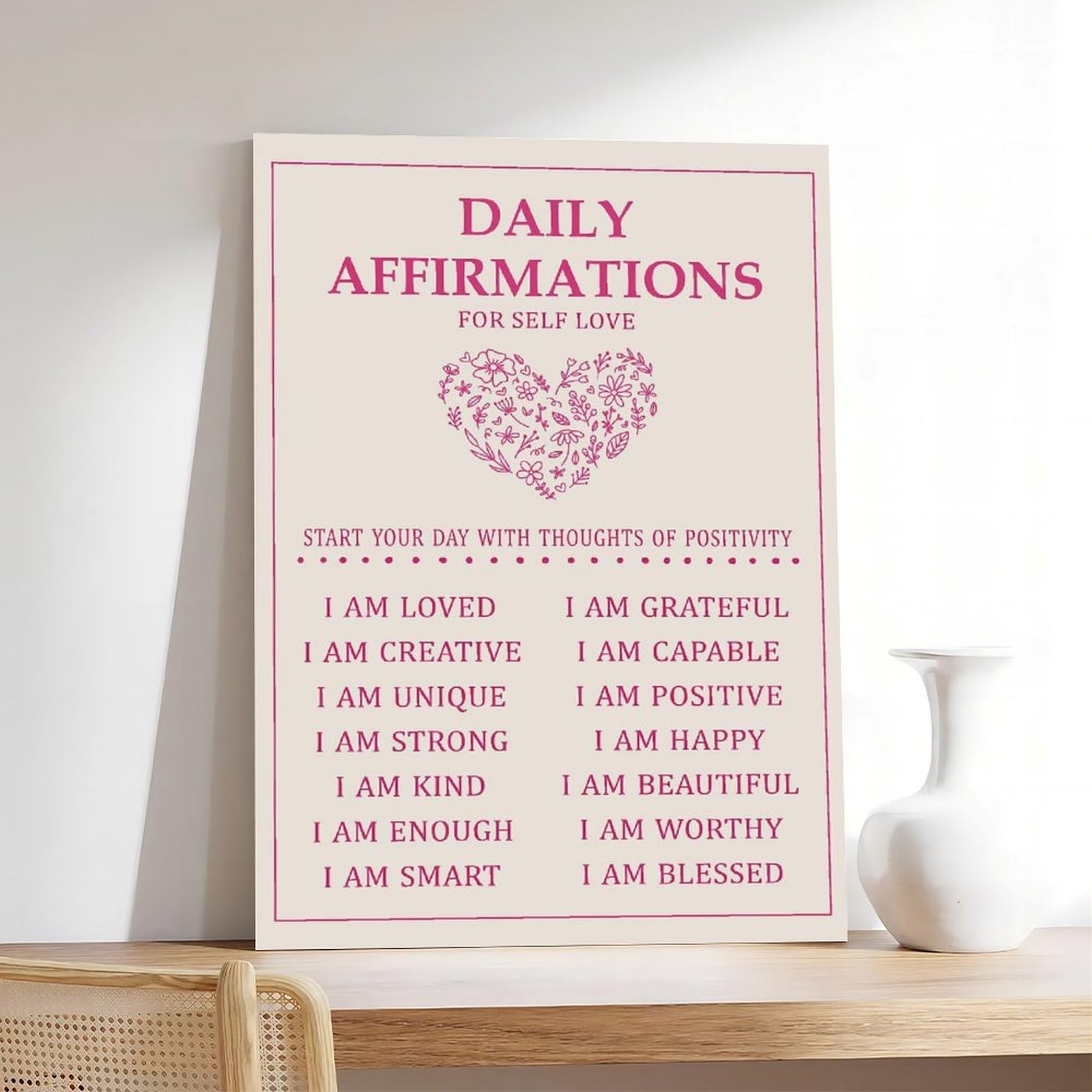 LNYLSJ Poster artistico con affermazione quotidiana, salute mentale, promemoria | Tela per soggiorno, camera da letto, casa, ufficio, stampa regalo, stile cornice, 50,8 cm di lunghezza x 76,2 cm di larghezza