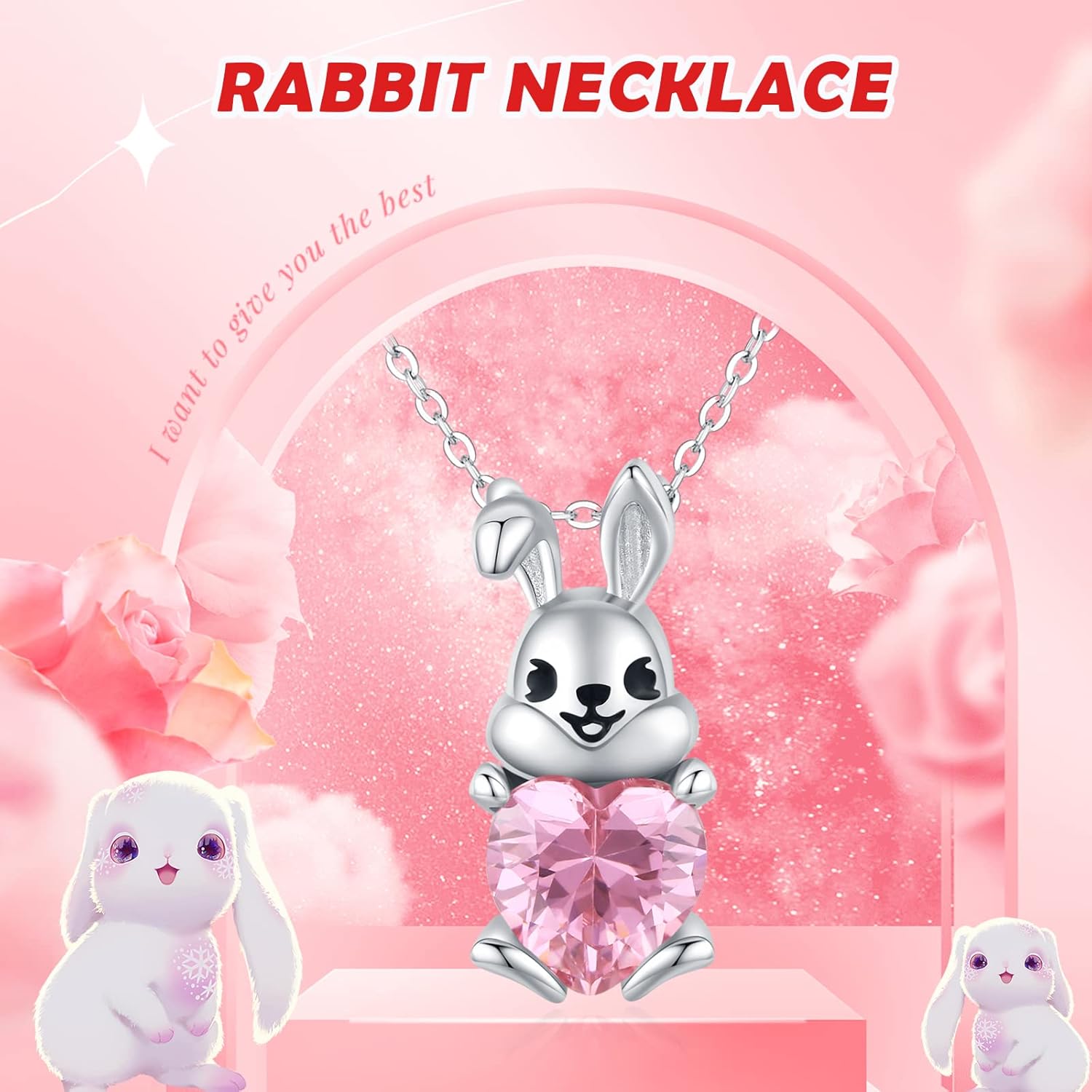 Bunny Necklace 925 Sterling Silver Easter Rabbit Pendant Necklace Animal Jewelry Gifts for Women Birthday