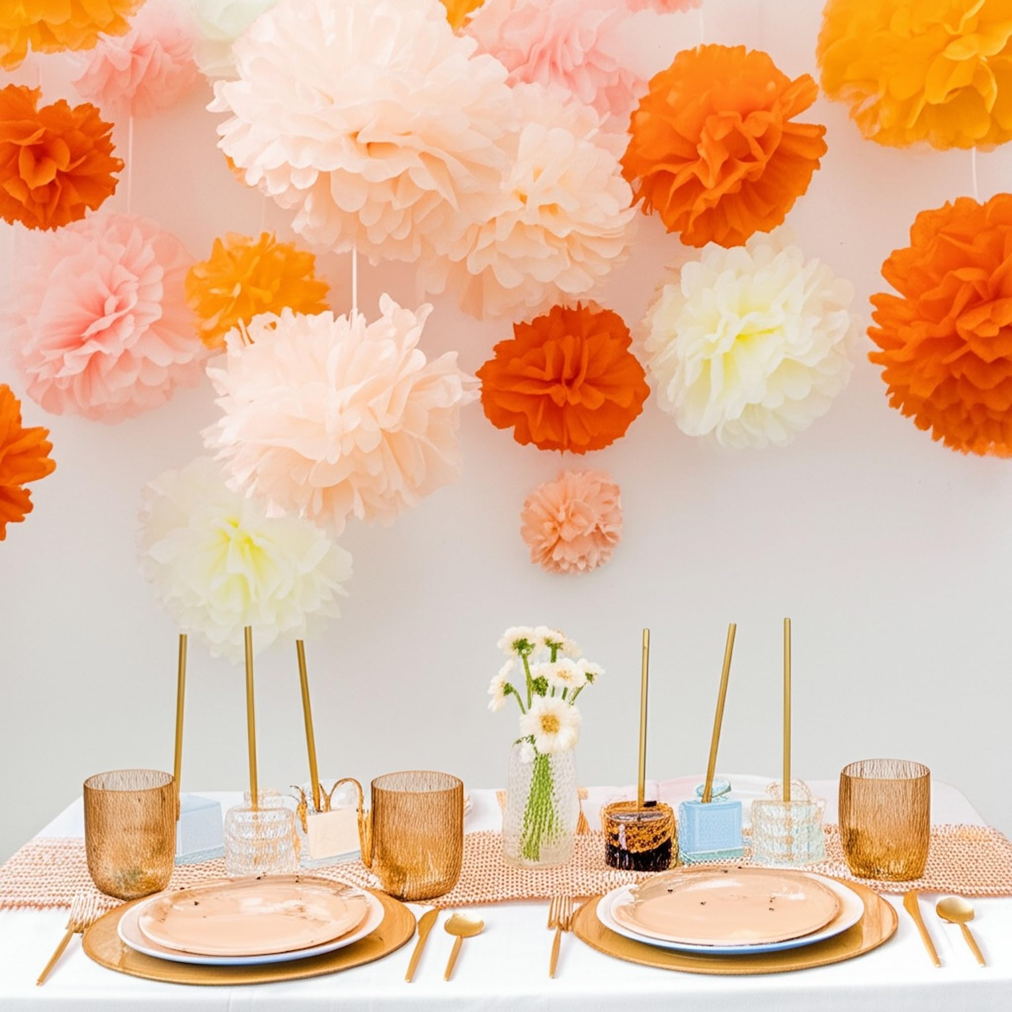 Tissue Paper Pom Poms Paper Flower 22 Pcs Champagne, Peach, Ivory