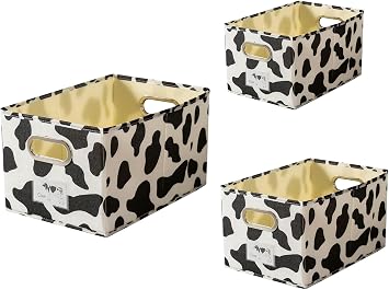 Foldable Animal Cow [Set of 3] Storage Bins, Collapsible Fabric Organizer Container Boxes w/ Handles 10L & 19L & 34L Capacity