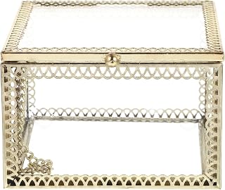 Luxury Gold Acrylic Jewelry Storage Box, Geometric Earring Organizer with Hollow Lace Design, Desktop Jewelry Display Case for Women