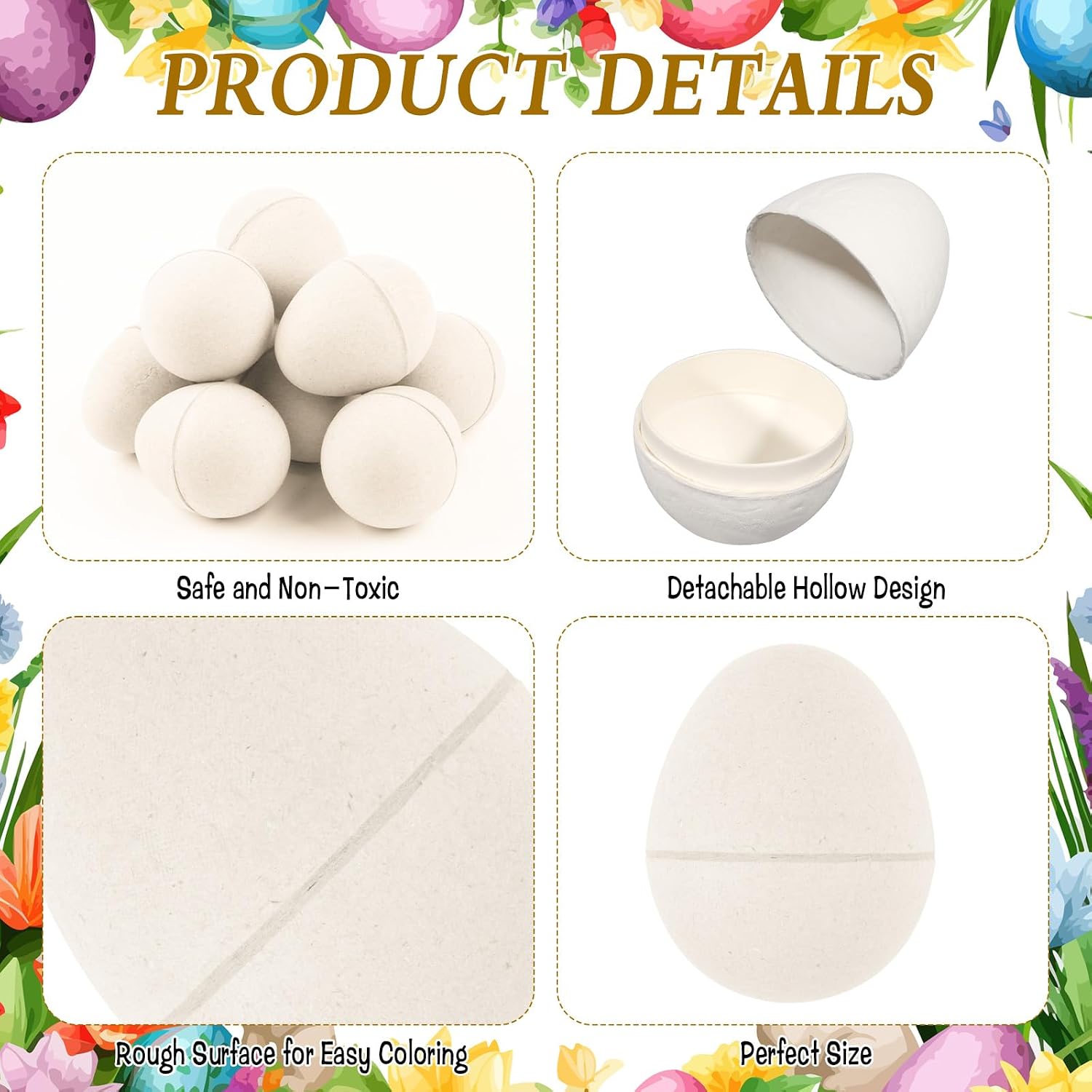 48 Pcs DIY Paper Mache Easter Eggs,3.2"x2.2"Durable Easter Eggs Empty,Cardboard Easter Eggs,Paint Your Own Paper Mache Eggs for Easter Party Gifts Basket Filler (White)