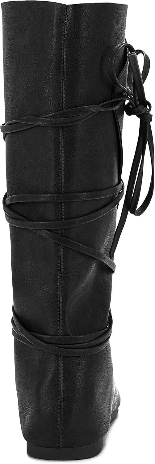 Mens Renaissance Medieval Cosplay Halloween Boots Faux Leather Mid Calf Lace Up Vintage Stage Pirate Viking Tied Shoes - Image 7