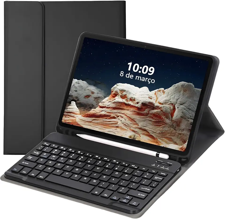 Capa iPad 7a, 8a e 9a Geração com Teclado e Compart. para Pencil Preta