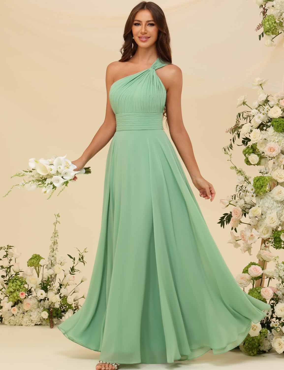 ForElise One Shoulder Bridesmaid Dresses for Women Chiffon A Line Pleated Long Formal Evening Gowns - Image 5