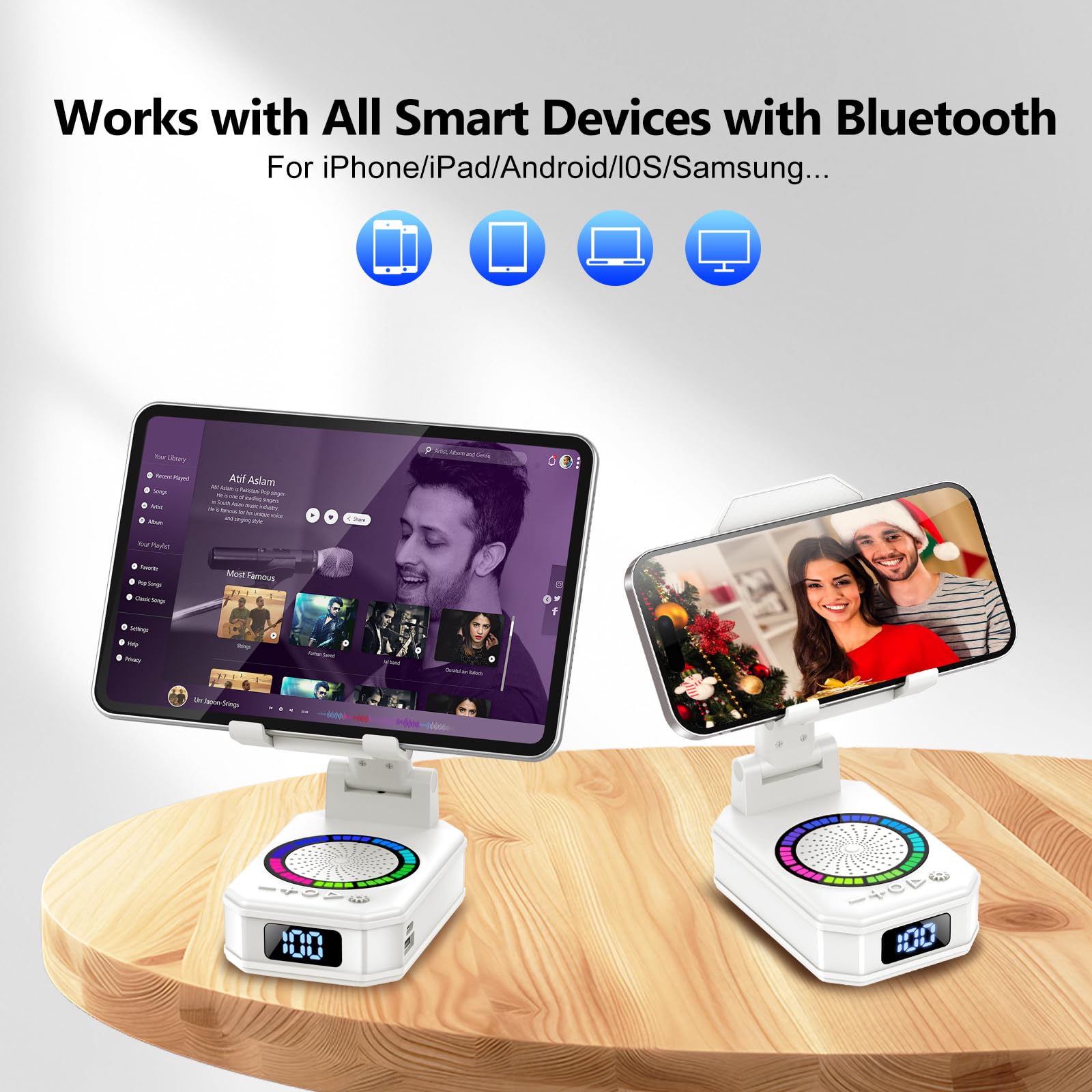 Altavoz Bluetooth Pequeño, Altavoz Portátil Bluetooth con Soporte para Móvil, Base Antideslizante, Sonido Envolvente HD, Recargable, Regalo Original para Hombre Mujer, Compatible con iOS y Android — view 7