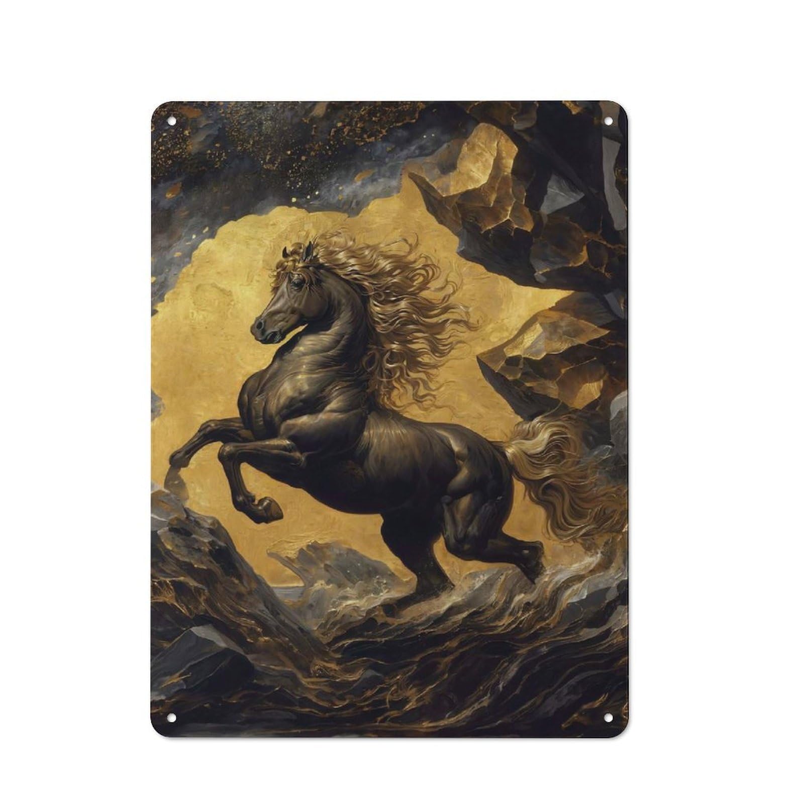 Junmoney Gold X Horse Friendly Metal Wall Decor 40X30cm, Decorative Metal Plaque For Tea Room, Shop Wall Or Breakfast Area