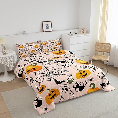Miniatura 2 de Erosebridal Ropa de cama de Halloween, tamaño matrimonial, juego de edredón espeluznante de graffiti para niños, adolescentes y adultos, relleno de
