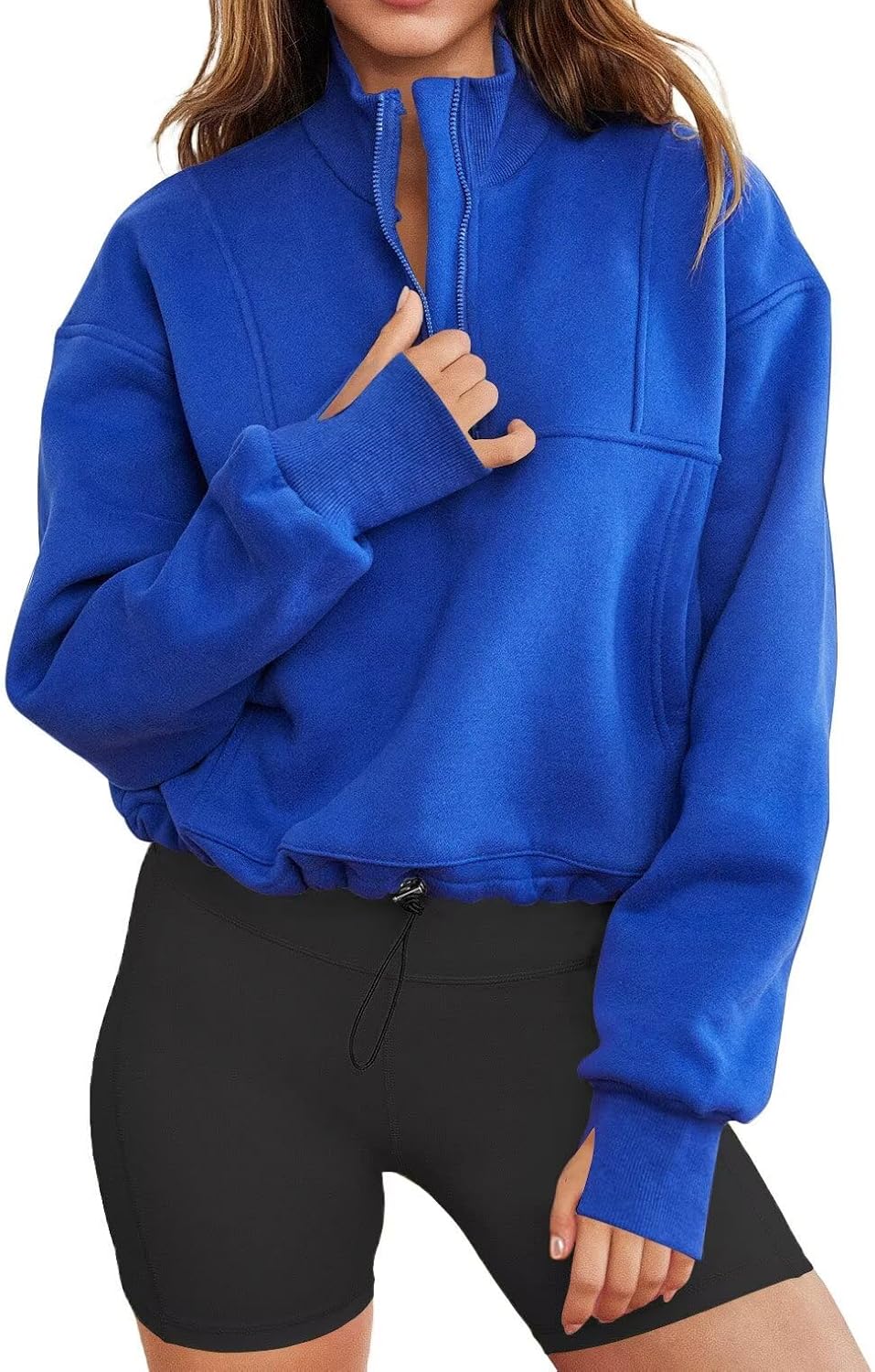LEEDYA Women Long Sleeve Half Zip Sweatshirts Fall Oversized Trendy Hoodies Casual Thumb Hole Pullovers Y2k Clothes