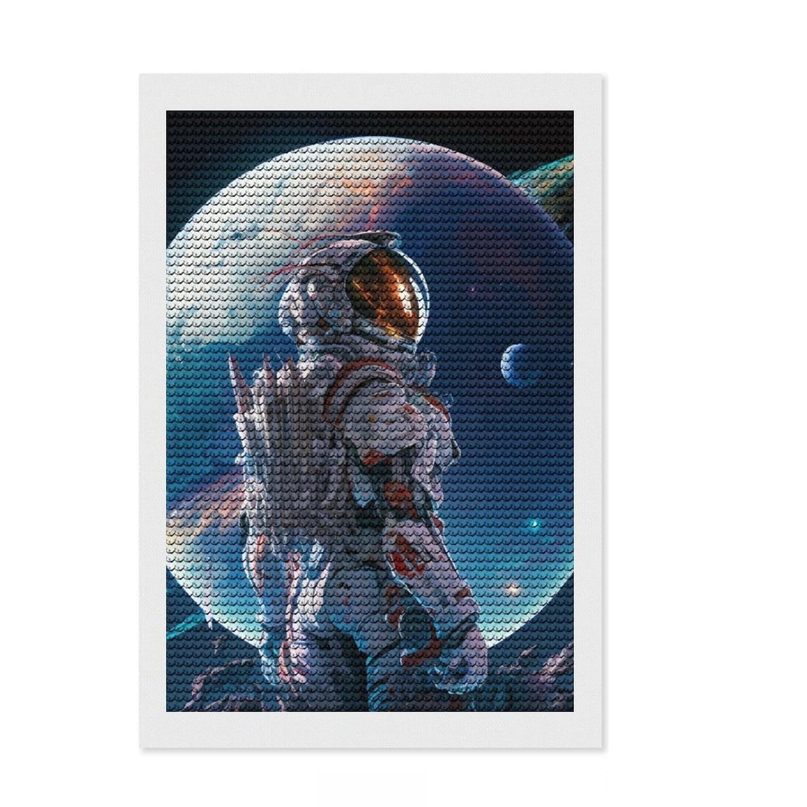 Junmoney Space Girl Full Drill Diamond Painting Kit 8"x12", for Adults, Easy to Follow Symbols, Gift Idea, Aesthetic Room Decor
