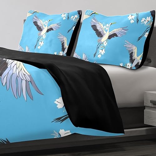 Miniatura 4 de Funda de edredón con diseño de grúa y flores, con cierre de cremallera, juego de ropa de cama de microfibra suave y ligera de 3 piezas con fundas de