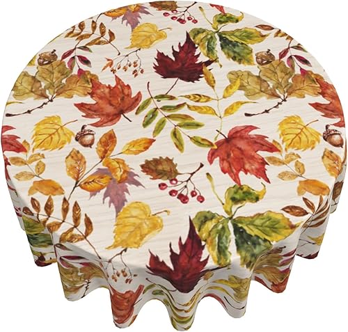 Miniatura 7 de Sweetshow Mantel redondo de otoño de 60 pulgadas con estampado de hojas de arce y hojas de arce, con temática de cosecha de Acción de Gracias