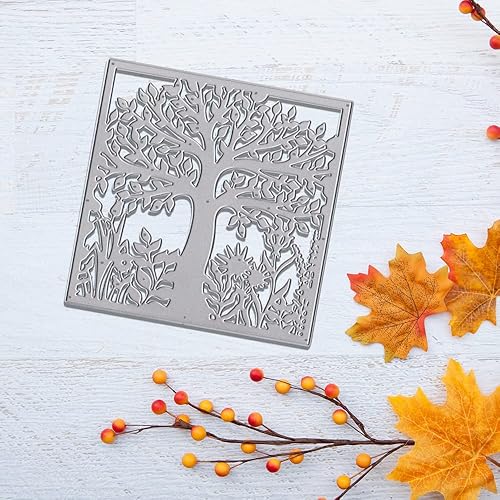Miniatura 5 de Troqueles de marco de árbol para hacer tarjetas, árboles, hojas, flores, juegos de troqueles de corte de marco cuadrado, plantillas de estampado en