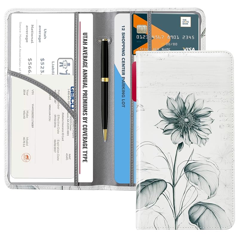 CoBak organizador de documentos automotivos em couro sintético com fechamento magnético L-Sunflower Sonata