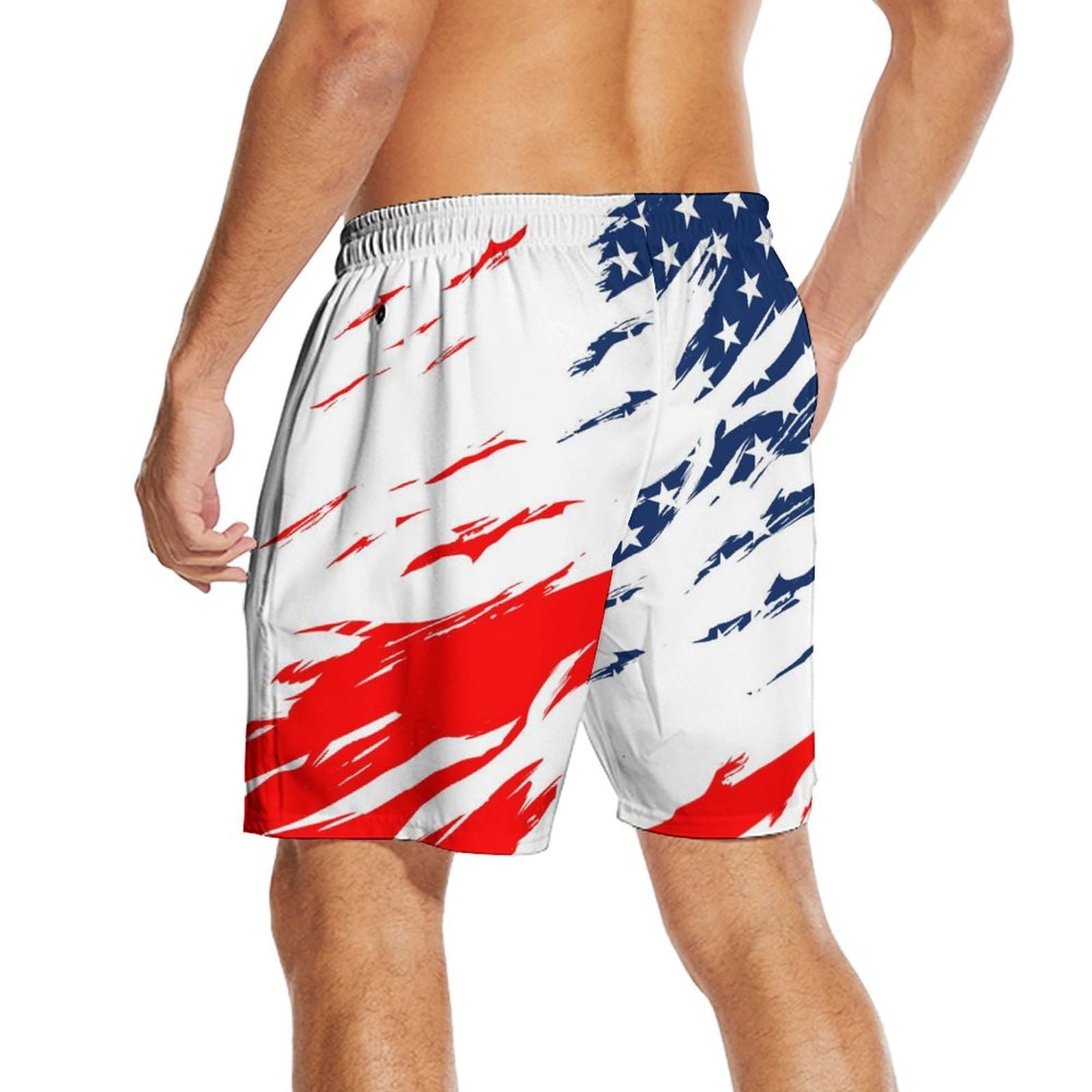 UOER Mens Swim Trunks with Compression Liner American Flag Swimming Shorts Quick Dry 7 Inch Inseam Bathing Suit with Pockets