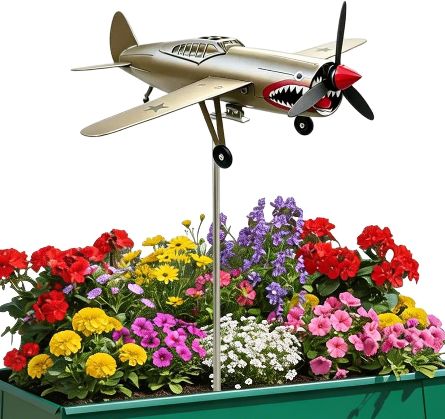 Wind Spinners for Outdoor,Metal Airplane Weathervane with Shark for Garden - Windmill War Plane for Yard, for Aviation Enthusiasts, Veterans, Patio, Garden,