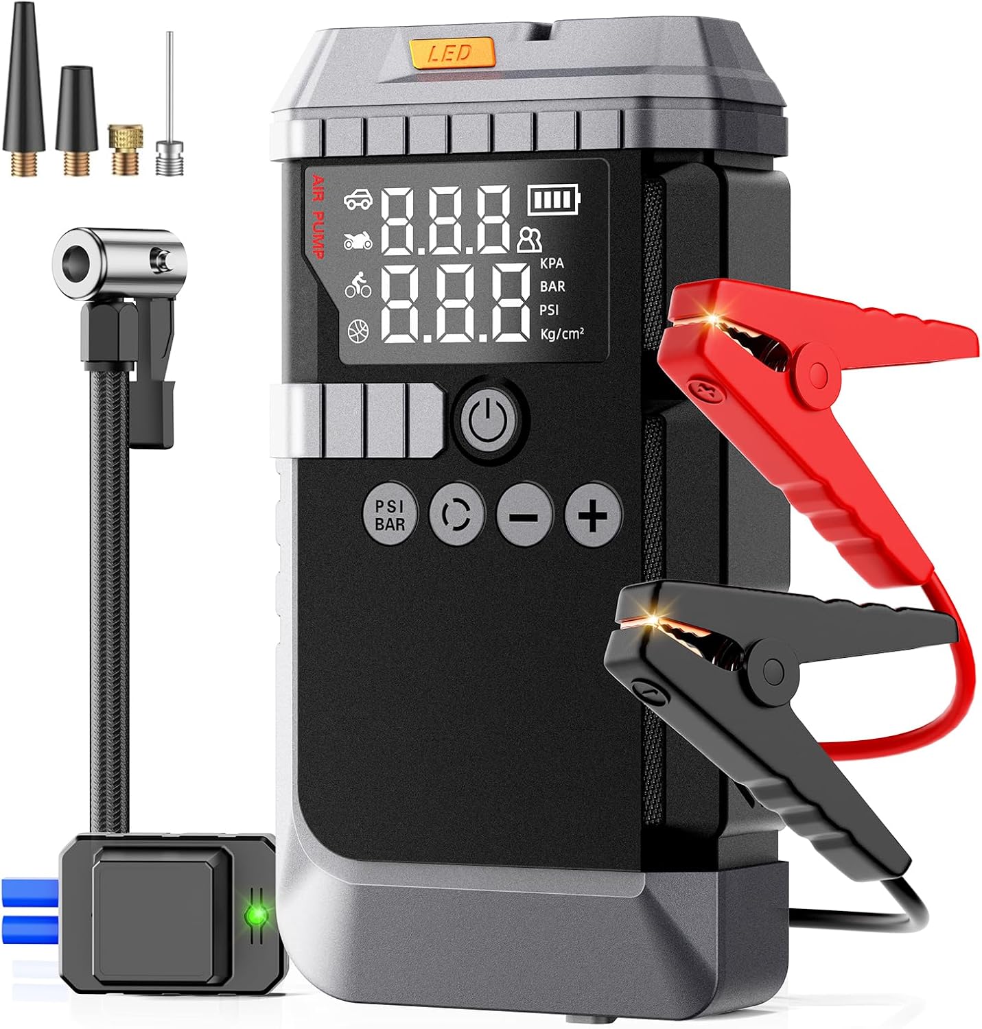 Portable Car Battery Jump Starter with Air Compressor, 6000A Car Battery Booster  with 45W Fast Charge, 160PSI Auto-Shut