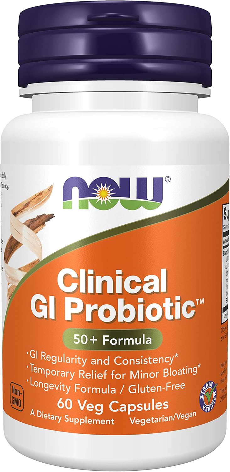 NOW Supplements, Clinical GI Probiotic™, 50+ Formula, Strain Verified, 60 Veg Capsules