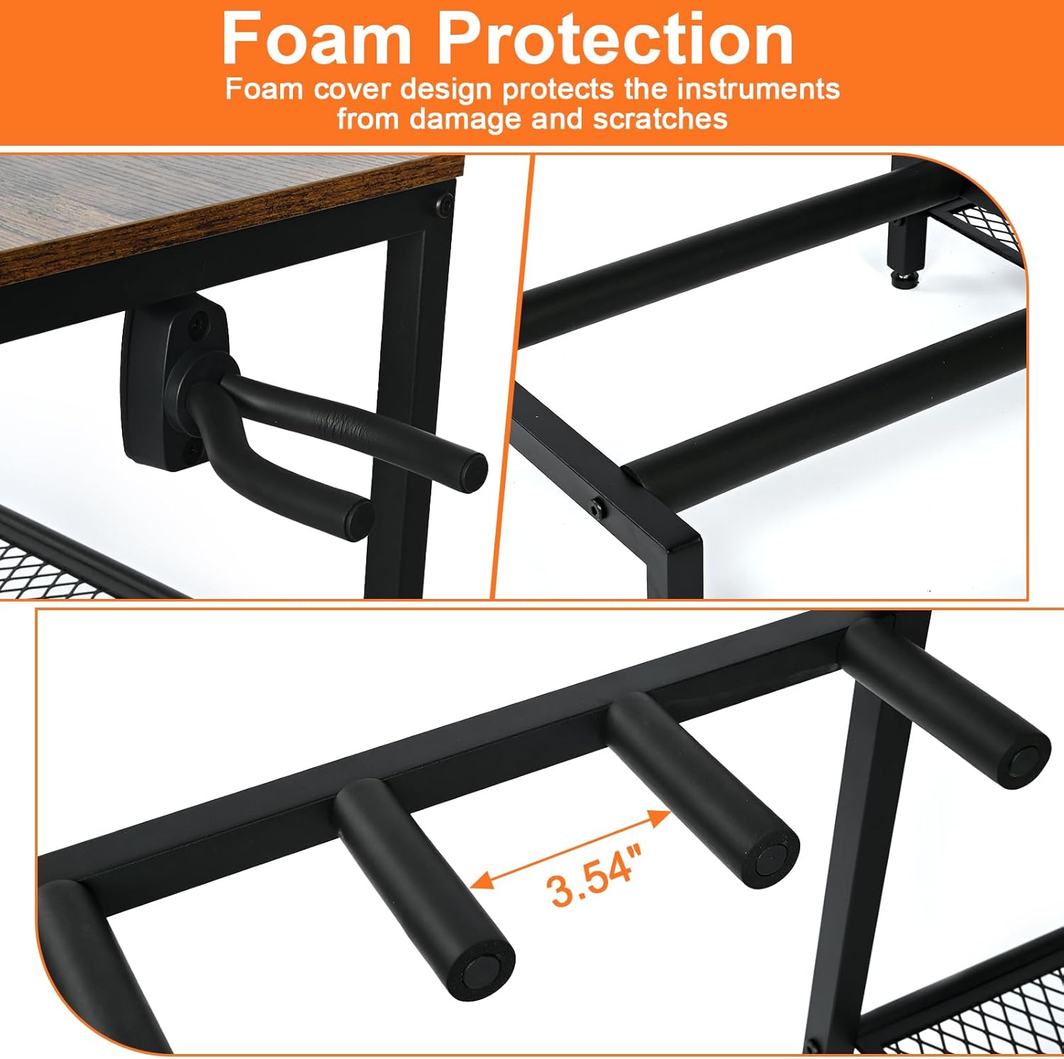 Multi Guitar Stand Rack, Guitar Stand with 4 Holder Position for Acoustic, Electric Guitar, Bass, Guitar Rack for Multiple Guitars with 4 Tier Storage Shelves for Guitar Amp Accessories