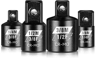 BLACKROBOT 4 Piece Impact Socket Adapter Set, 1/4" 3/8" 1/2" SAE Drive Socket Adapter Set, Square Adapter and Reducer Conversion Set for Impact Driver Wrench, Cr-Mo Steel